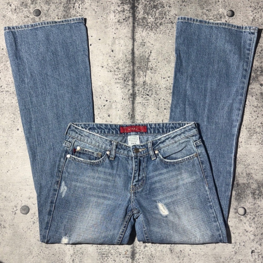 Vintage 00s/Y2K YMI Low Rise Flare Distressed Jeans Medium Wash Denim Retro